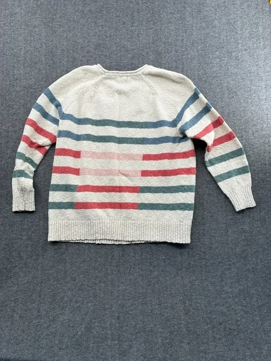 LL Bean Striped Cream 100% Cotton Sweater with Multi Color Stripes - Picture 2 of 4